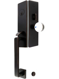Mormont Mortise Thumblatch Entry Set with Choice of Interior Knob or Lever with Bristol Knob Left Handed in Oil-Rubbed Bronze.